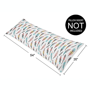 Sweet Jojo Designs Feather Body Pillowcase in Turquoise/Coral. View a larger version of this product image.