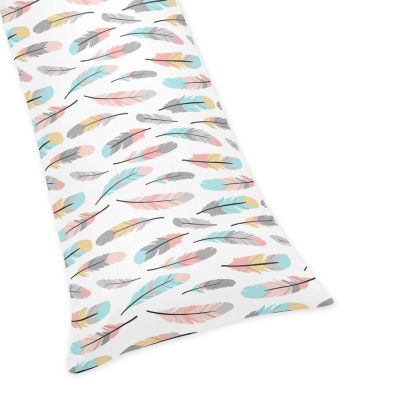 Sweet Jojo Designs Feather Body Pillowcase in Turquoise/Coral