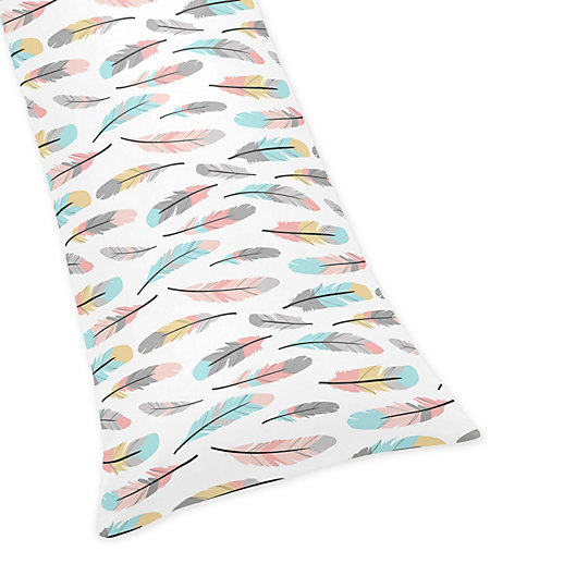 Alternate image 1 for Sweet Jojo Designs Feather Body Pillowcase in Turquoise/Coral