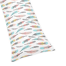 Sweet Jojo Designs Feather Body Pillowcase in Turquoise/Coral