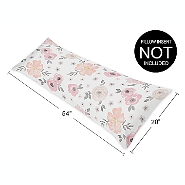 Sweet Jojo Designs&reg; Watercolor Floral Reversible Body Pillow Cover in Pink/Grey. View a larger version of this product image.