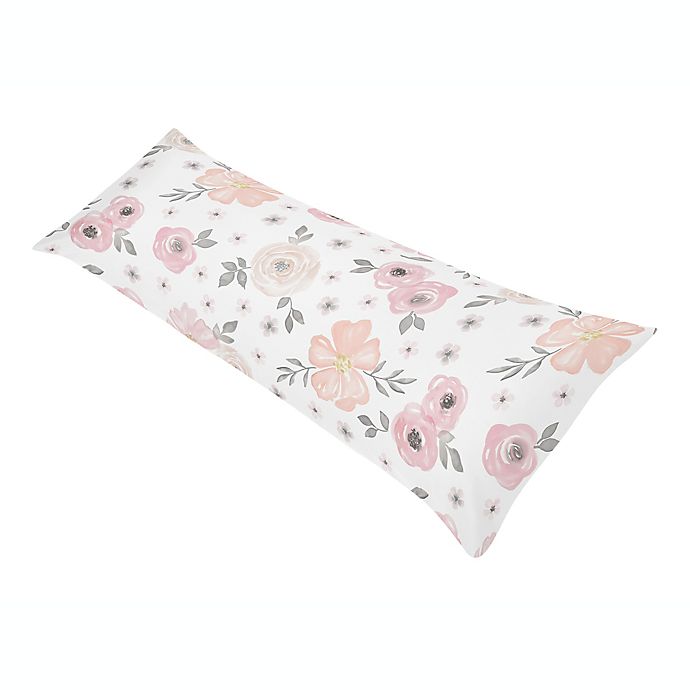 Alternate image 1 for Sweet Jojo Designs® Watercolor Floral Reversible Body Pillow Cover in Pink/Grey