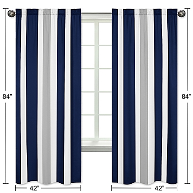 Sweet Jojo Designs Navy and Grey Stripe Window Panel Pair. View a larger version of this product image.