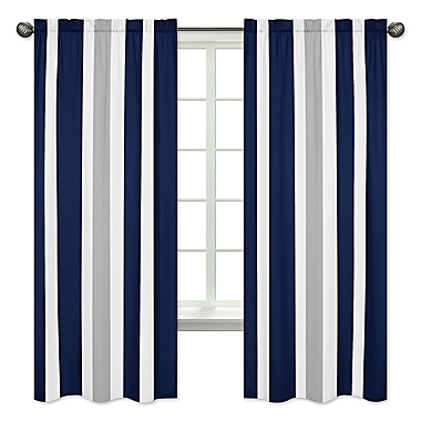 Sweet Jojo Designs Navy and Grey Stripe Window Panel Pair. View a larger version of this product image.