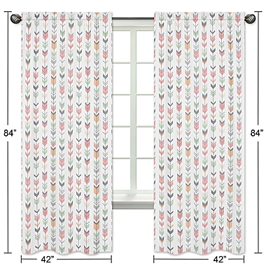 Sweet Jojo Designs Mod Arrow Print 84-Inch Window Panels in Coral/Mint (Set of 2). View a larger version of this product image.
