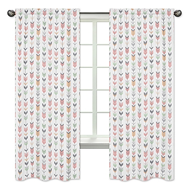 Sweet Jojo Designs Mod Arrow Print 84-Inch Window Panels in Coral/Mint (Set of 2). View a larger version of this product image.