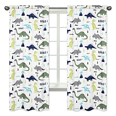 Sweet Jojo Designs&reg; Mod Dinosaur Print 84-Inch Window Panels in Turquoise/Navy (Set of 2). View a larger version of this product image.