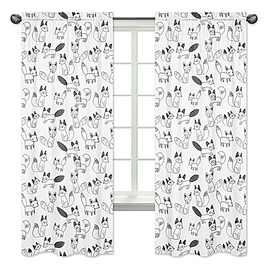 Sweet Jojo Designs&reg; Fox Print 84-Inch Window Panels in Black/White (Set of 2). View a larger version of this product image.