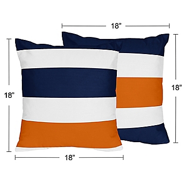 Sweet Jojo Designs Navy and Orange Stripe Throw Pillows (Set of 2). View a larger version of this product image.