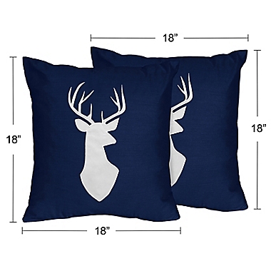 Sweet Jojo Designs Woodsy Throw Pillows in Navy/White (Set of 2). View a larger version of this product image.