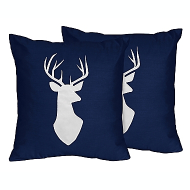 Sweet Jojo Designs Woodsy Throw Pillows in Navy/White (Set of 2). View a larger version of this product image.