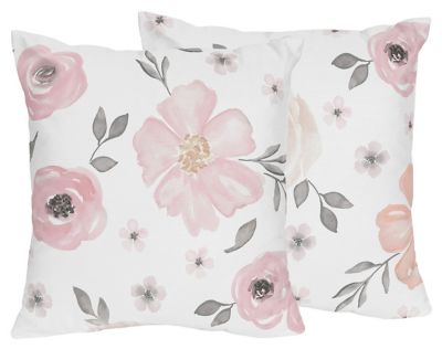 Sweet Jojo Designs&reg; Watercolor Floral Throw Pillows in Pink/Grey (Set of 2)