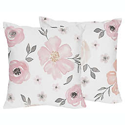 Sweet Jojo Designs® Watercolor Floral Throw Pillows in Pink/Grey (Set of 2)