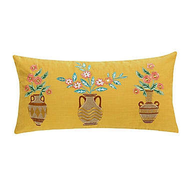 Napali Plant Embroidered Tassel Rectangular Throw Pillow in Yellow. View a larger version of this product image.