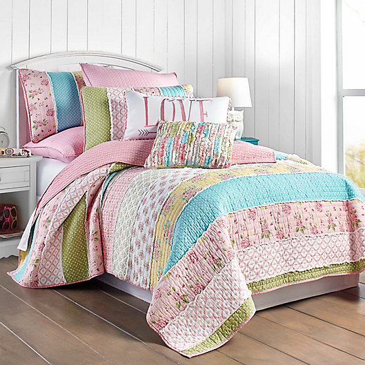 Retro Quilted Bedspread & Pillow Shams Set Rainbow Retro Patchwork Print 