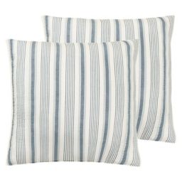 2 Anthology Jolie Euro Shams White Blue Aqua Embroidered Ribbon Stripes 