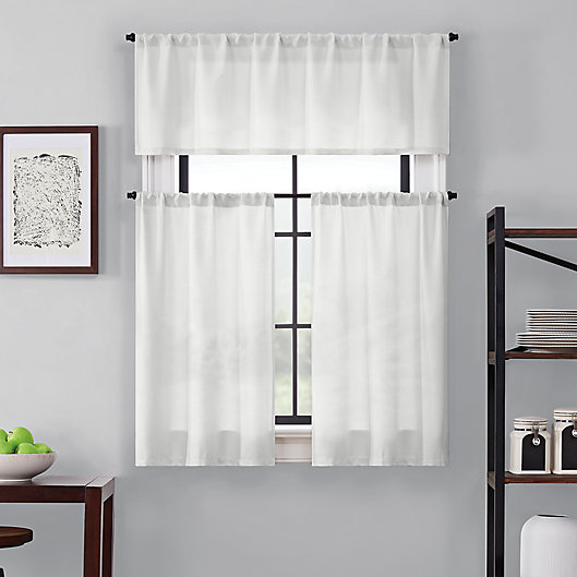 Alternate image 1 for Brookstone® Saville 36-Inch Kitchen Window Curtain Tier Pair and Valance in White