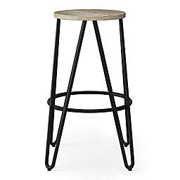 Simpli Home Simeon 26-Inch Counter Height Stools with Wood Seat in Cocoa Brown/Black (Set of 2)