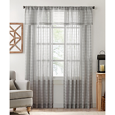 Colordrift Inez Stripe 63-Inch Rod Pocket/Back Tab Sheer Curtain Panel in Grey (Single). View a larger version of this product image.