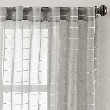 Colordrift Inez Stripe 63-Inch Rod Pocket/Back Tab Sheer Curtain Panel in Grey (Single). View a larger version of this product image.