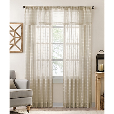 Colordrift Inez Stripe 84-Inch Rod Pocket/Back Tab Sheer Curtain Panel in Natural (Single). View a larger version of this product image.