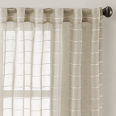 Colordrift Inez Stripe 108-Inch Rod Pocket/Back Tab Sheer Curtain Panel in Natural (Single). View a larger version of this product image.