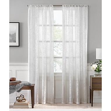 Colordrift Botanical Burnout Sheer 84-Inch Rod Pocket Window Curtain Panel in White (Single). View a larger version of this product image.