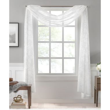Colordrift Botanical Burnout Sheer Window Scarf Valance in White. View a larger version of this product image.