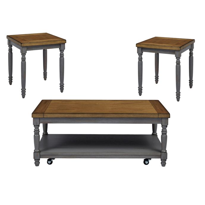 Progressive Furniture Grayton Lane 3 Piece Coffee Table And End Table Set In Oak Grey Bed Bath Beyond