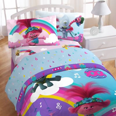 Trolls Poppy Rainbow Sheet Set Bed, Trolls Twin Size Bedding