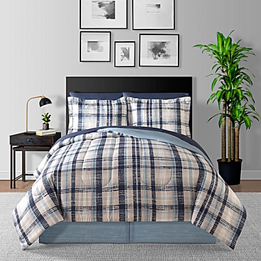 Harper Plaid 8-Piece Reversible Queen Comforter Set in Blue. View a larger version of this product image.