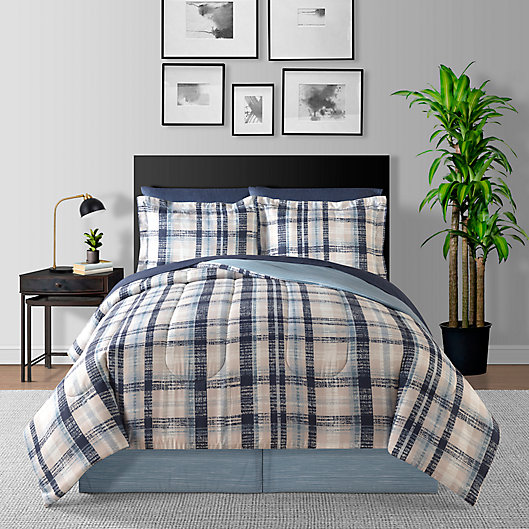 Alternate image 1 for Harper Plaid 8-Piece Reversible Queen Comforter Set in Blue