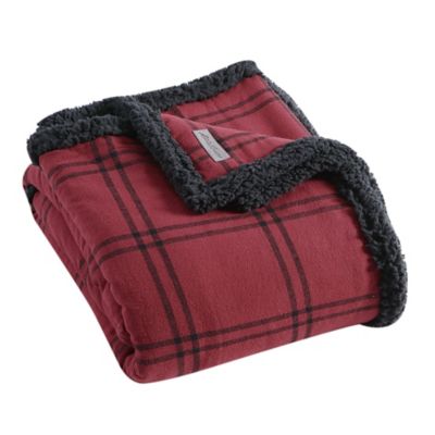 50&#34;x60&#34; Kettle Falls Plaid High Pile Fleece Reversible Throw Blanket Red - Eddie Bauer