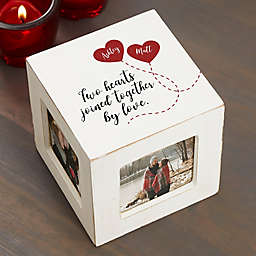 Two Hearts, One Love Personalized Photo Cube in White