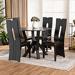 Baxton Studio Jerry 5-Piece Faux Leather Dining Set in Dark Brown