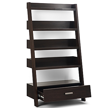 Simpli Home Deanna Solid Wood Ladder Shelf in Dark Chestnut Brown. View a larger version of this product image.