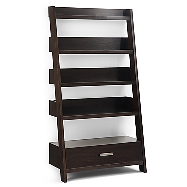 Simpli Home Deanna Solid Wood Ladder Shelf in Dark Chestnut Brown. View a larger version of this product image.