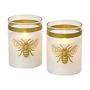 Moving Flame Glass LED Candles in Honey Bee (Set of 2)