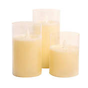 Moving Flame Glass LED Hurricane Candles in Cream (Set of 3)
