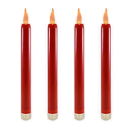 Battery-Operated LED Taper Candles with Amber Light in Red (Set of 4)