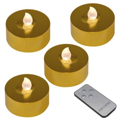 Extra-Large LED Tea Light Candles with Remote Control in Gold (Set of 4)