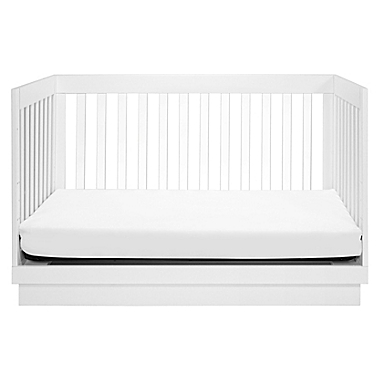 Babyletto Harlow 3-in-1 Convertible Crib with Toddler Bed Conversion Kit in White and Acrylic. View a larger version of this product image.