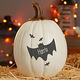 Bat Family Resin Pumpkin Decoration in Cream