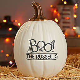 "Boo!" Resin Pumpkin Decoration in Cream