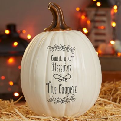 &quot;Count Your Blessings&quot; Resin Pumpkin Decoration in Cream