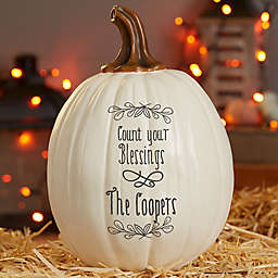 "Count Your Blessings" Resin Pumpkin Decoration in Cream