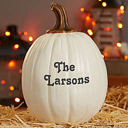 Our Family Patch  Resin Pumpkin Decoration in Cream