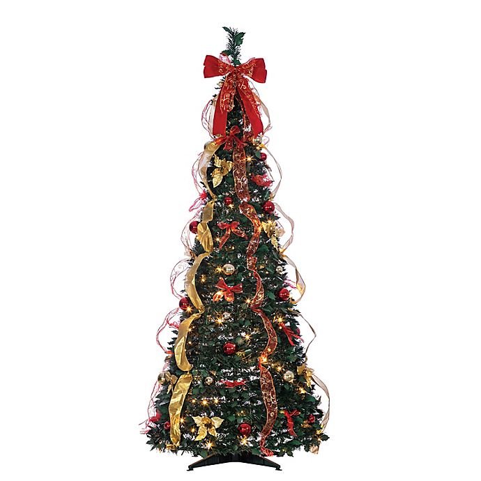 6 Foot Pre Decorated Pre Lit Artificial Pop Up Christmas Tree With Clear Lights Bed Bath Beyond