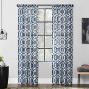 Scott Living Sloane Trellis Print Linen Blend Sheer Rod Pocket Curtain Panel (Single)