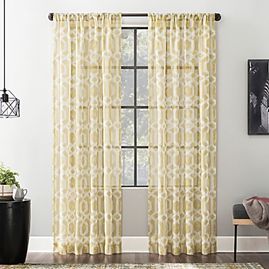 Scott Living Sloane Trellis Print Linen Blend Sheer 63-Inch Curtain Panel in Gold (Single). View a larger version of this product image.